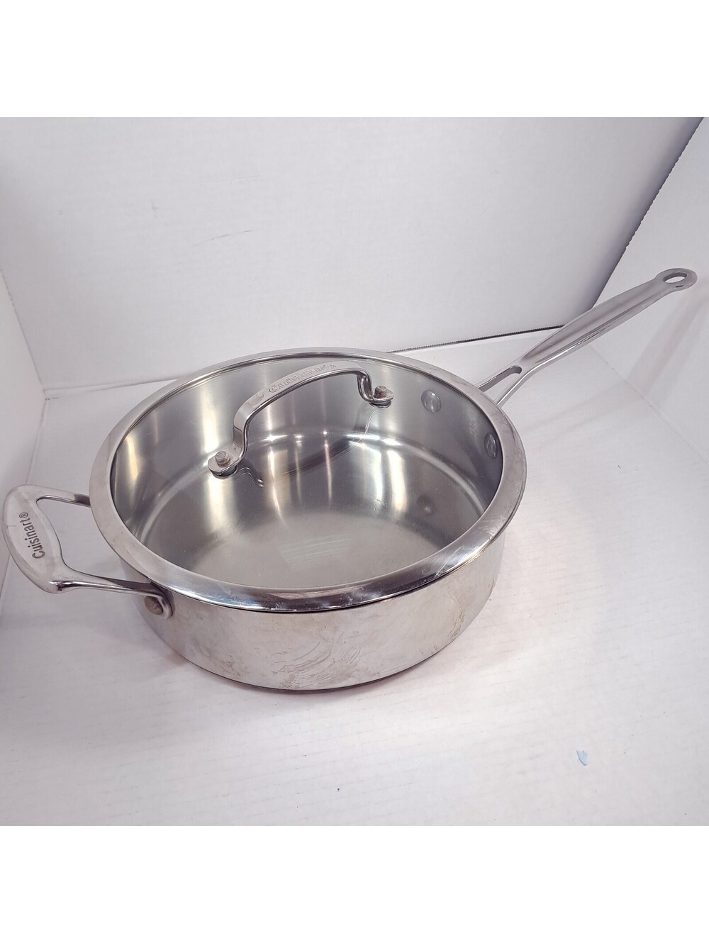 Cuisinart 3.5qt quarter Saute Pan Long Handle lid 18/10 Stainless Steel #733-24H
